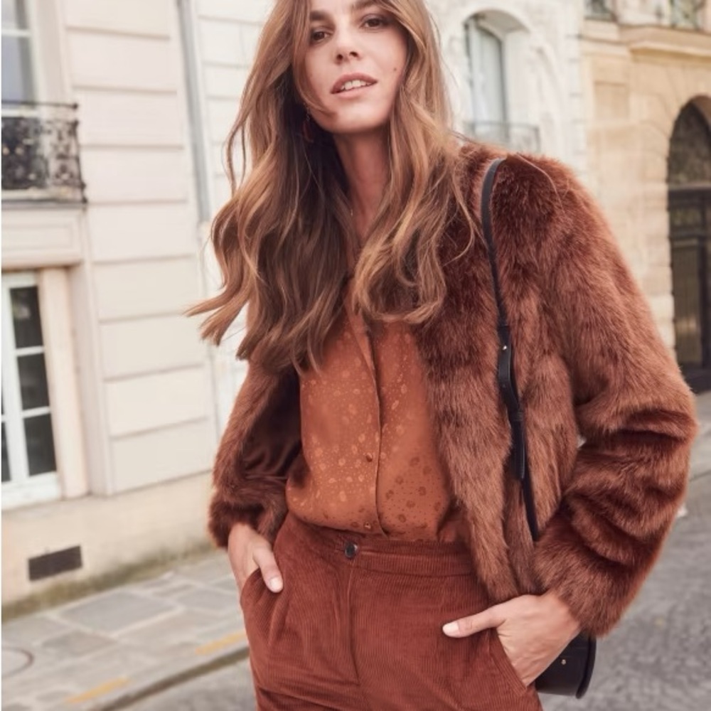 Sezane Lio Faux Fur Short Coat 36